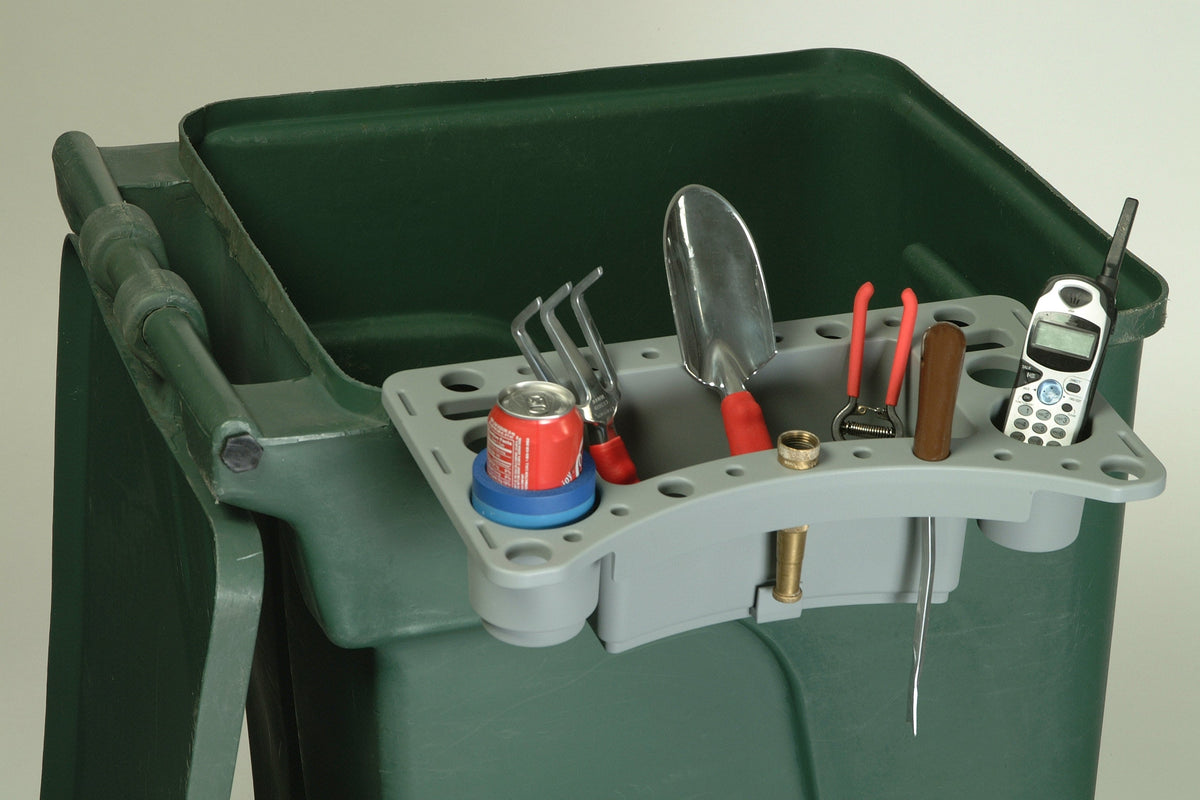 Garden & Tool Caddy used on a round yard waste bin